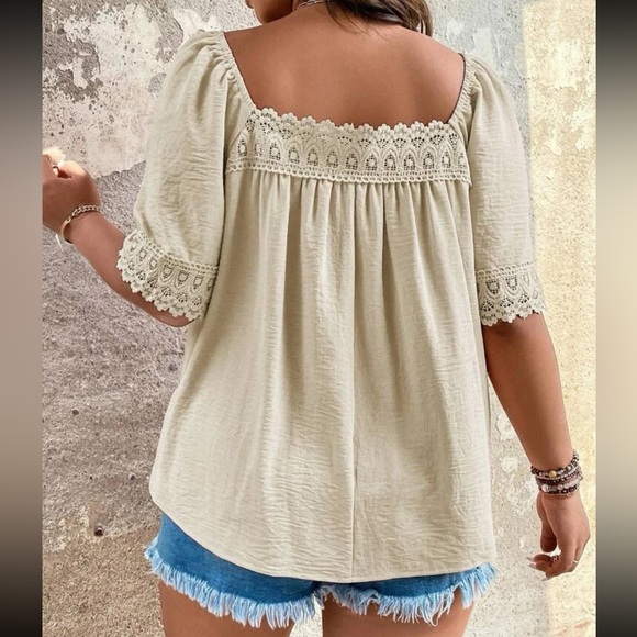 Plus size lace trim square neck blouse - Picture 12 of 16